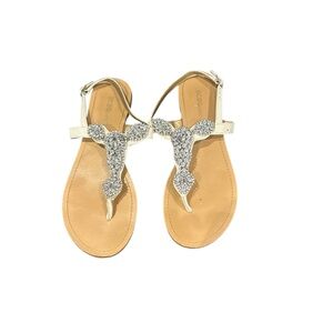 BCBGenerationT-Strap Sandals with Silver Crystal Embellishment